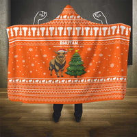 Bhutan Christmas Hooded Blanket with Takin Santa Hat Christmas Tree and Snowflake Pattern in Orange - Wonder Print Shop