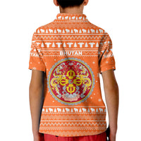 Bhutan Christmas Kid Polo Shirt with Takin Santa Hat Christmas Tree and Snowflake Pattern in Orange - Wonder Print Shop