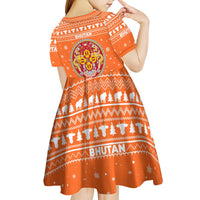 Bhutan Christmas Kid Short Sleeve Dress with Takin Santa Hat Christmas Tree and Snowflake Pattern in Orange - Wonder Print Shop