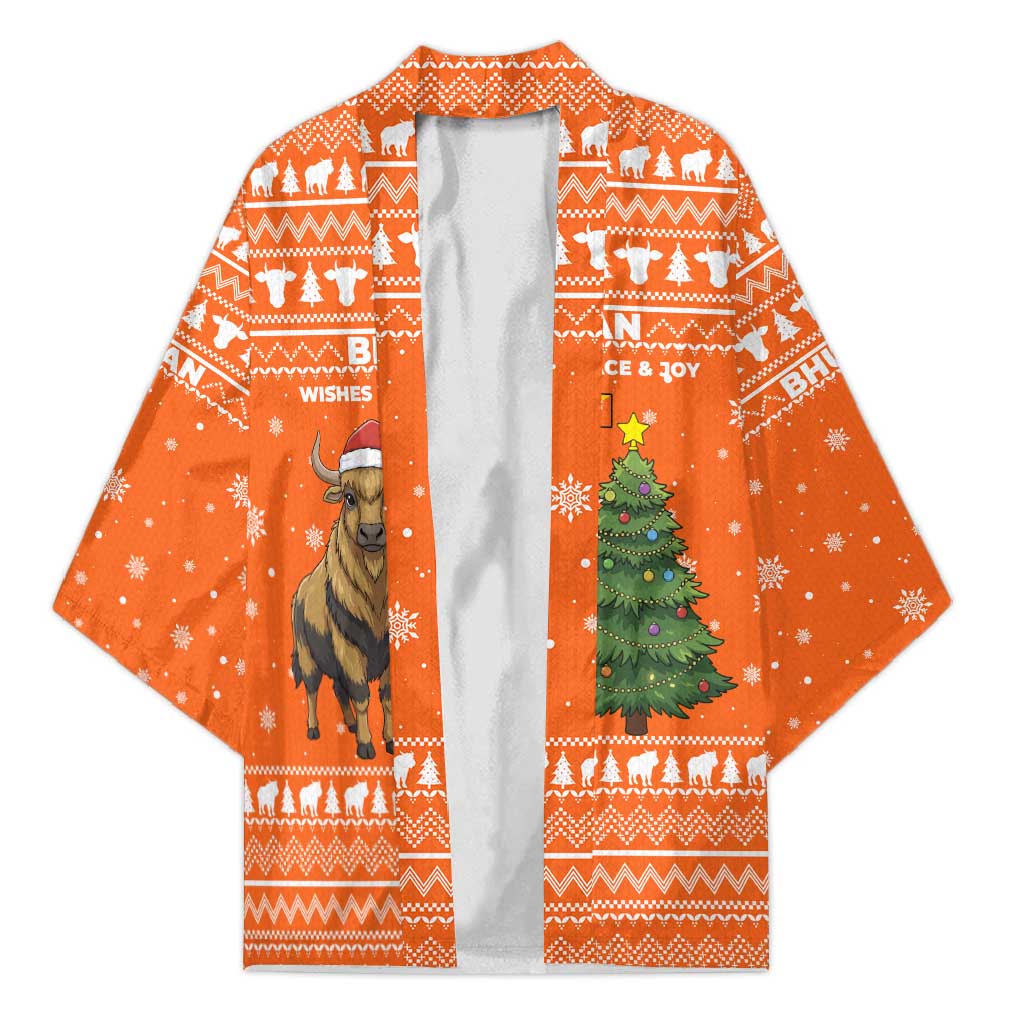 Bhutan Christmas Kimono with Takin Santa Hat Christmas Tree and Snowflake Pattern in Orange - Wonder Print Shop