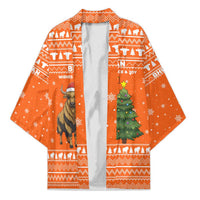 Bhutan Christmas Kimono with Takin Santa Hat Christmas Tree and Snowflake Pattern in Orange - Wonder Print Shop