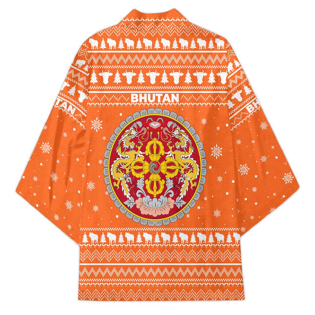 Bhutan Christmas Kimono with Takin Santa Hat Christmas Tree and Snowflake Pattern in Orange - Wonder Print Shop