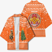 Bhutan Christmas Kimono with Takin Santa Hat Christmas Tree and Snowflake Pattern in Orange - Wonder Print Shop