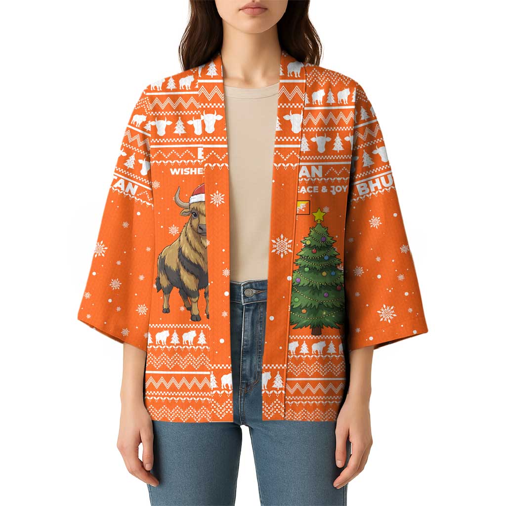 Bhutan Christmas Kimono with Takin Santa Hat Christmas Tree and Snowflake Pattern in Orange - Wonder Print Shop