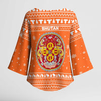 Bhutan Christmas Kimono Sleeve Blouse with Takin Santa Hat Christmas Tree and Snowflake Pattern in Orange - Wonder Print Shop