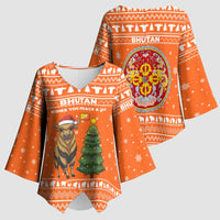 Bhutan Christmas Kimono Sleeve Blouse with Takin Santa Hat Christmas Tree and Snowflake Pattern in Orange - Wonder Print Shop