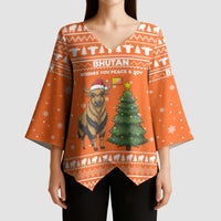 Bhutan Christmas Kimono Sleeve Blouse with Takin Santa Hat Christmas Tree and Snowflake Pattern in Orange - Wonder Print Shop