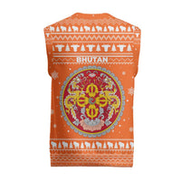 Bhutan Christmas Knitted V-Neck Vest with Takin Santa Hat Christmas Tree and Snowflake Pattern in Orange - Wonder Print Shop