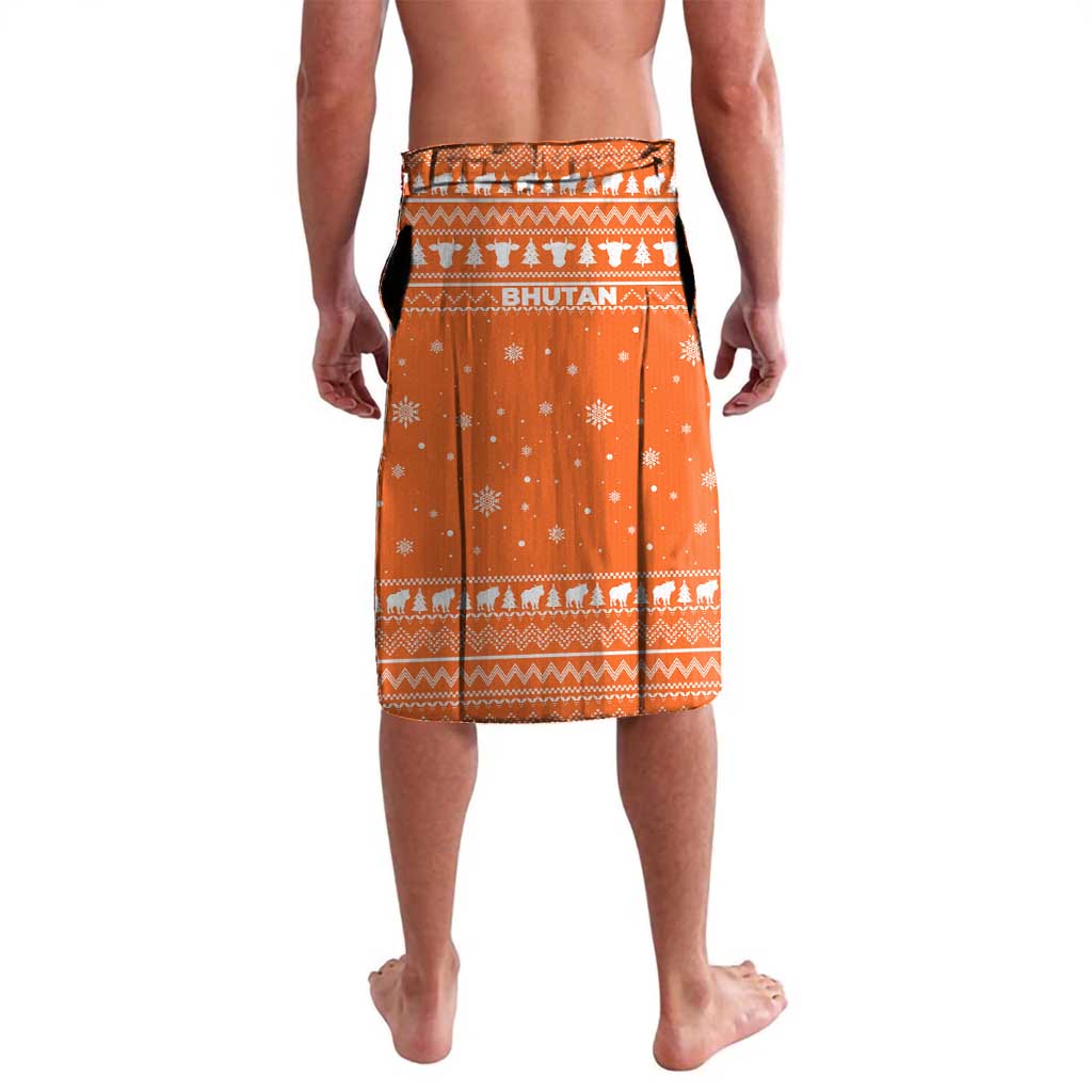 Bhutan Christmas Lavalava with Takin Santa Hat Christmas Tree and Snowflake Pattern in Orange - Wonder Print Shop