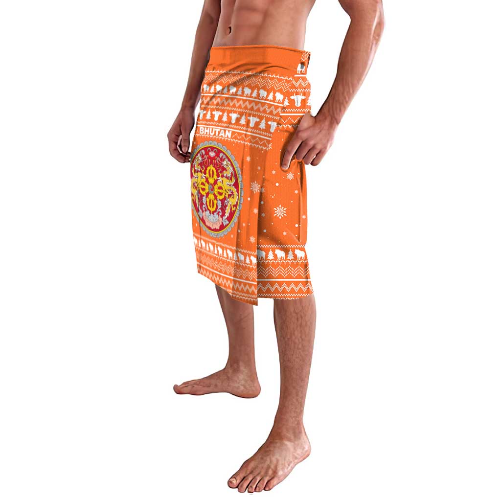 Bhutan Christmas Lavalava with Takin Santa Hat Christmas Tree and Snowflake Pattern in Orange - Wonder Print Shop