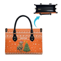 Bhutan Christmas Leather Bag with Takin Santa Hat Christmas Tree and Snowflake Pattern in Orange - Wonder Print Shop