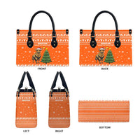 Bhutan Christmas Leather Bag with Takin Santa Hat Christmas Tree and Snowflake Pattern in Orange - Wonder Print Shop