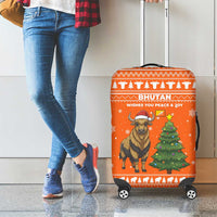 Bhutan Christmas Luggage Cover with Takin Santa Hat Christmas Tree and Snowflake Pattern in Orange - Wonder Print Shop