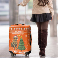 Bhutan Christmas Luggage Cover with Takin Santa Hat Christmas Tree and Snowflake Pattern in Orange - Wonder Print Shop