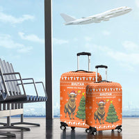 Bhutan Christmas Luggage Cover with Takin Santa Hat Christmas Tree and Snowflake Pattern in Orange - Wonder Print Shop