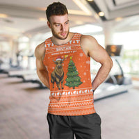 Bhutan Christmas Men Tank Top with Takin Santa Hat Christmas Tree and Snowflake Pattern in Orange - Wonder Print Shop