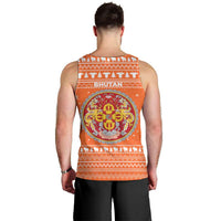 Bhutan Christmas Men Tank Top with Takin Santa Hat Christmas Tree and Snowflake Pattern in Orange - Wonder Print Shop
