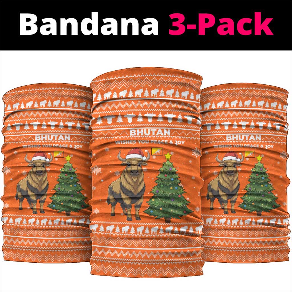 Bhutan Christmas Neck Gaiter with Takin Santa Hat Christmas Tree and Snowflake Pattern in Orange - Wonder Print Shop