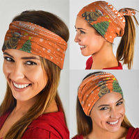 Bhutan Christmas Neck Gaiter with Takin Santa Hat Christmas Tree and Snowflake Pattern in Orange - Wonder Print Shop