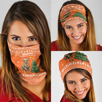 Bhutan Christmas Neck Gaiter with Takin Santa Hat Christmas Tree and Snowflake Pattern in Orange - Wonder Print Shop