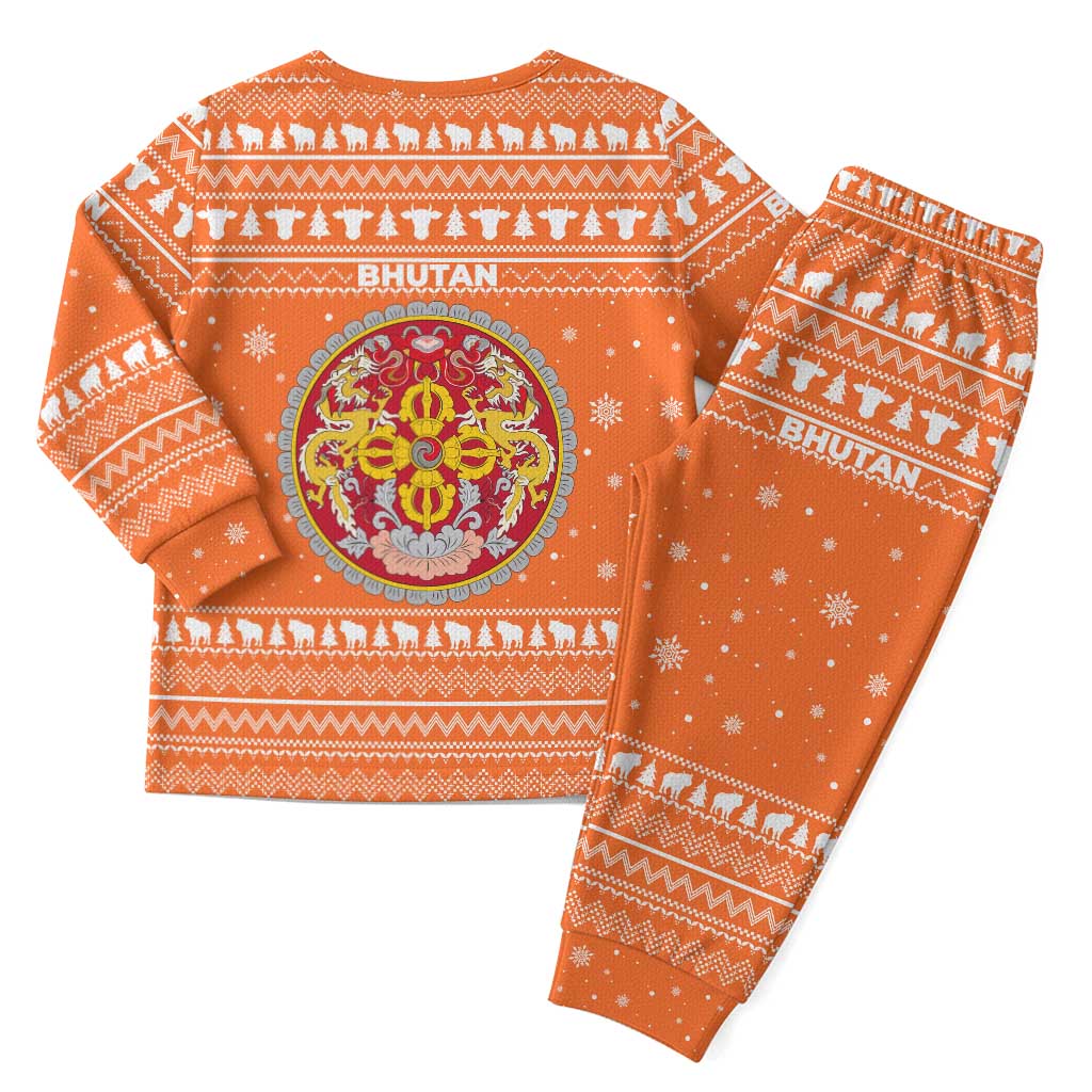 Bhutan Christmas Pajama Set with Takin Santa Hat Christmas Tree and Snowflake Pattern in Orange - Wonder Print Shop