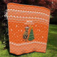 Bhutan Christmas Quilt with Takin Santa Hat Christmas Tree and Snowflake Pattern in Orange - Wonder Print Shop
