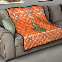 Bhutan Christmas Quilt with Takin Santa Hat Christmas Tree and Snowflake Pattern in Orange - Wonder Print Shop