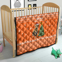 Bhutan Christmas Quilt with Takin Santa Hat Christmas Tree and Snowflake Pattern in Orange - Wonder Print Shop