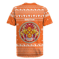 Bhutan Christmas Rugby Jersey with Takin Santa Hat Christmas Tree and Snowflake Pattern in Orange - Wonder Print Shop
