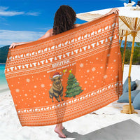 Bhutan Christmas Sarong with Takin Santa Hat Christmas Tree and Snowflake Pattern in Orange - Wonder Print Shop