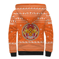 Bhutan Christmas Sherpa Hoodie with Takin Santa Hat Christmas Tree and Snowflake Pattern in Orange - Wonder Print Shop