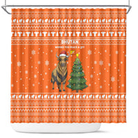 Bhutan Christmas Shower Curtain with Takin Santa Hat Christmas Tree and Snowflake Pattern in Orange - Wonder Print Shop