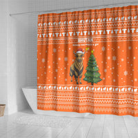 Bhutan Christmas Shower Curtain with Takin Santa Hat Christmas Tree and Snowflake Pattern in Orange - Wonder Print Shop