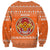 Bhutan Christmas Sweatshirt with Takin Santa Hat Christmas Tree and Snowflake Pattern in Orange - Wonder Print Shop