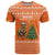 Bhutan Christmas T Shirt with Takin Santa Hat Christmas Tree and Snowflake Pattern in Orange - Wonder Print Shop