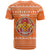 Bhutan Christmas T Shirt with Takin Santa Hat Christmas Tree and Snowflake Pattern in Orange - Wonder Print Shop