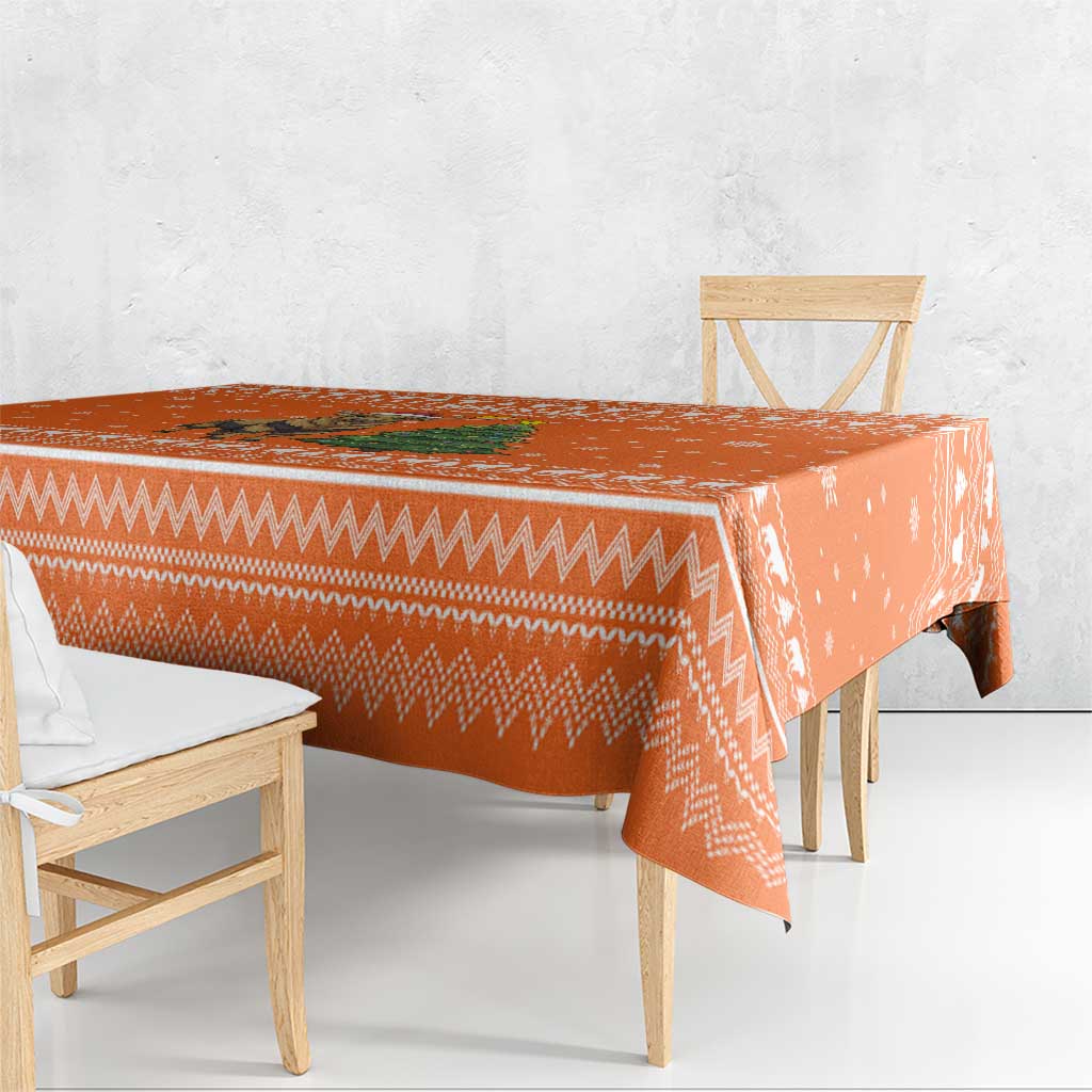 Bhutan Christmas Tablecloth with Takin Santa Hat Christmas Tree and Snowflake Pattern in Orange - Wonder Print Shop