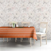 Bhutan Christmas Tablecloth with Takin Santa Hat Christmas Tree and Snowflake Pattern in Orange - Wonder Print Shop