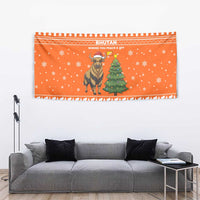 Bhutan Christmas Tapestry with Takin Santa Hat Christmas Tree and Snowflake Pattern in Orange - Wonder Print Shop