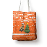 Bhutan Christmas Tote Bag with Takin Santa Hat Christmas Tree and Snowflake Pattern in Orange - Wonder Print Shop
