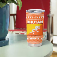 Bhutan Christmas Tumbler Cup with Takin Santa Hat Christmas Tree and Snowflake Pattern in Orange - Wonder Print Shop