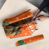 Bhutan Christmas Umbrella with Takin Santa Hat Christmas Tree and Snowflake Pattern in Orange - Wonder Print Shop