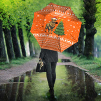 Bhutan Christmas Umbrella with Takin Santa Hat Christmas Tree and Snowflake Pattern in Orange - Wonder Print Shop