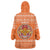 Bhutan Christmas Wearable Blanket Hoodie with Takin Santa Hat Christmas Tree and Snowflake Pattern in Orange - Wonder Print Shop