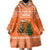 Bhutan Christmas Wearable Blanket Hoodie with Takin Santa Hat Christmas Tree and Snowflake Pattern in Orange - Wonder Print Shop