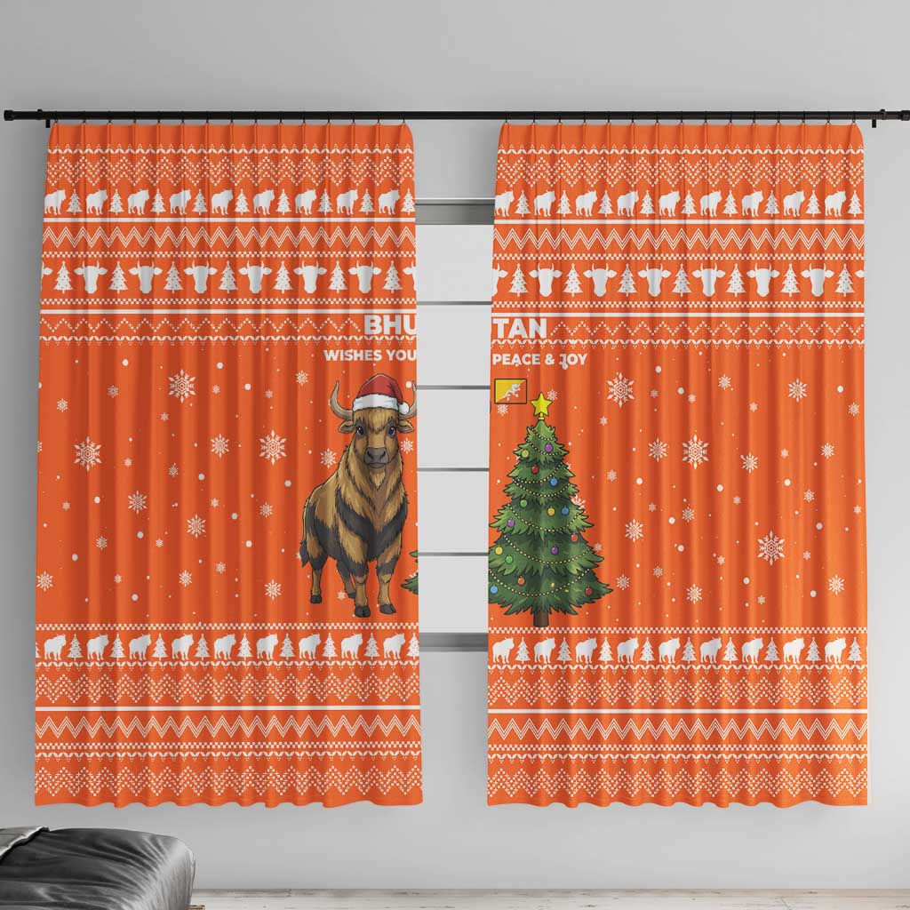 Bhutan Christmas Window Curtain with Takin Santa Hat Christmas Tree and Snowflake Pattern in Orange - Wonder Print Shop