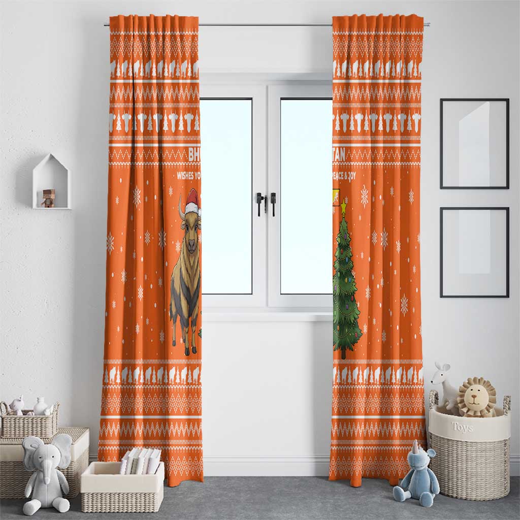 Bhutan Christmas Window Curtain with Takin Santa Hat Christmas Tree and Snowflake Pattern in Orange - Wonder Print Shop
