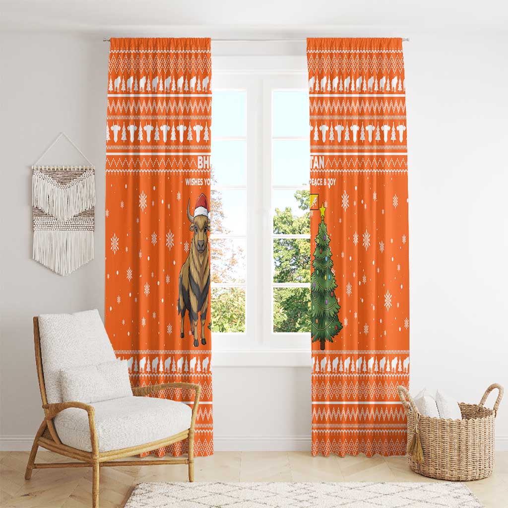 Bhutan Christmas Window Curtain with Takin Santa Hat Christmas Tree and Snowflake Pattern in Orange - Wonder Print Shop