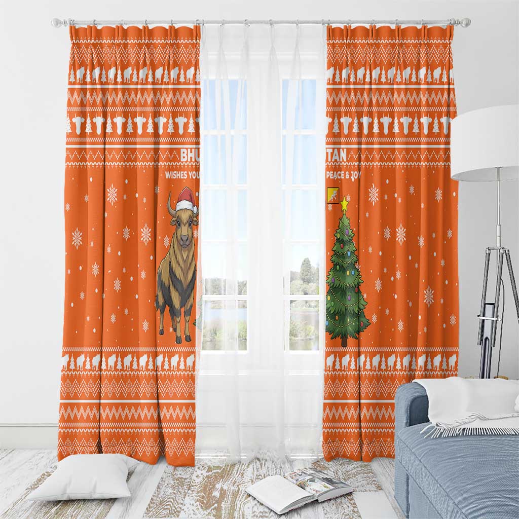 Bhutan Christmas Window Curtain with Takin Santa Hat Christmas Tree and Snowflake Pattern in Orange - Wonder Print Shop