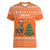 Bhutan Christmas Women V-Neck T-Shirt with Takin Santa Hat Christmas Tree and Snowflake Pattern in Orange - Wonder Print Shop